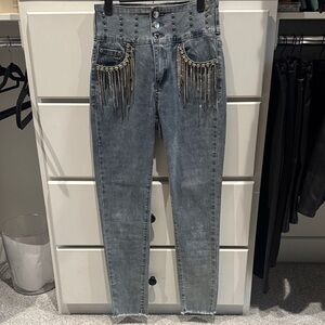 Stylish High-Rise Embellished Jeans